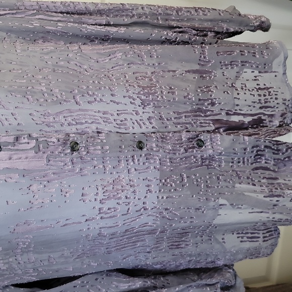 New York & Co Sheer Silk Blend Button-Up Blouse Long Sleeves Purple Gray Large - Picture 11 of 16